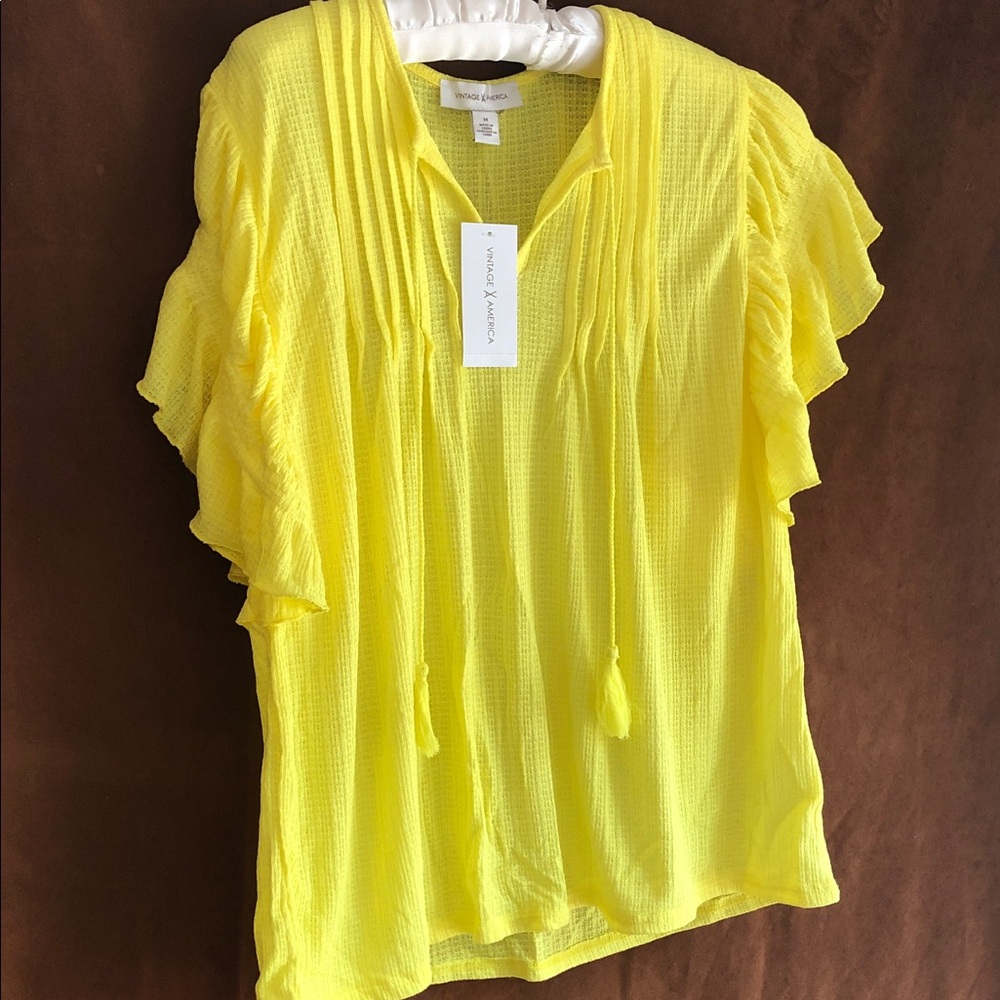 Michael Kors Sunshine Yellow Ruffle Sleeve V-Neck Blouse